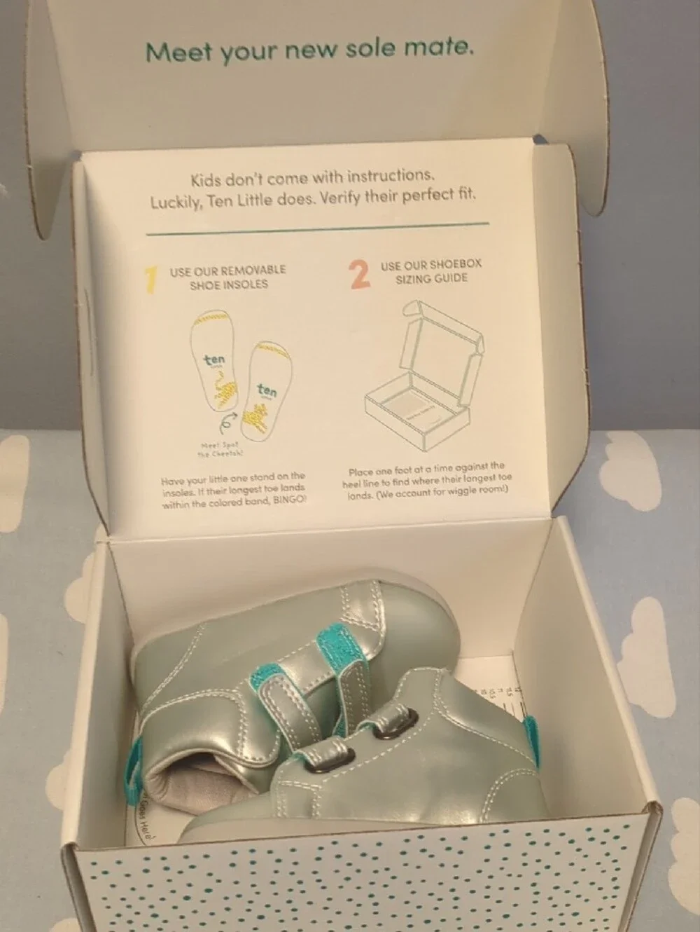 NIB - NEVER WORN High-Top Sneakers in Metallic Light Silver with Teal Accent